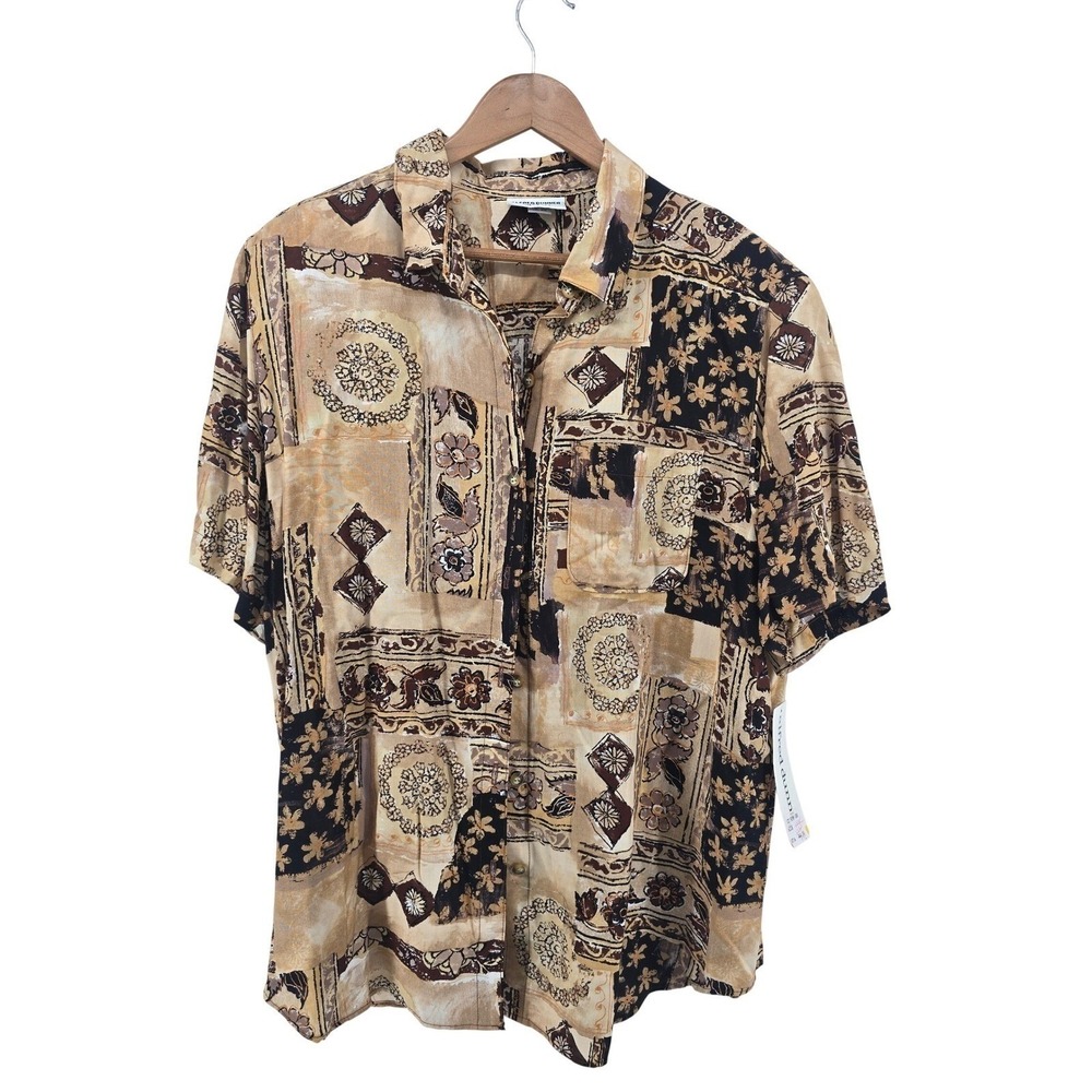 Alfred Dunner Blouse Womens 20 6238 HS SEA Multi Patchwork Button Down NEW